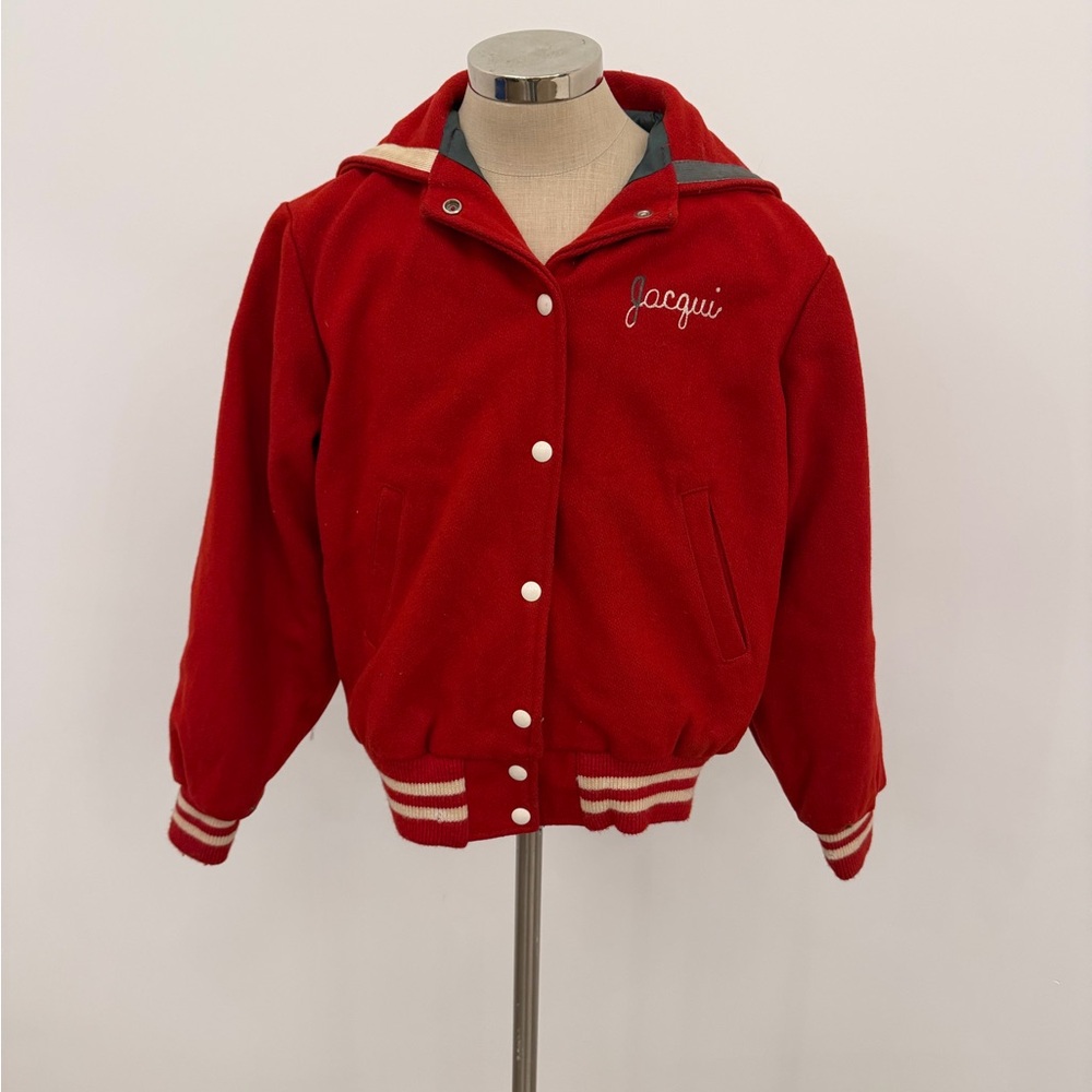 Vintage Majorette Red Varsity Jacket with White Stripes